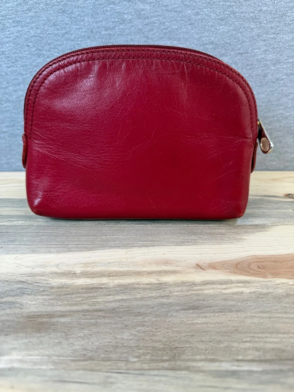 Mercedes Benz Red Leather Pouch Vintage Toiletries Zipper Case Bag Automobile